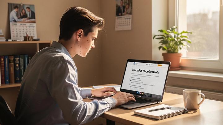 Candidate reviewing internship requirements on a laptop